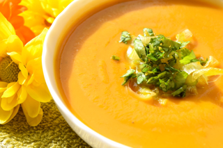 Sweet Potato Bisque with Crispy Leeks & Garam Masala