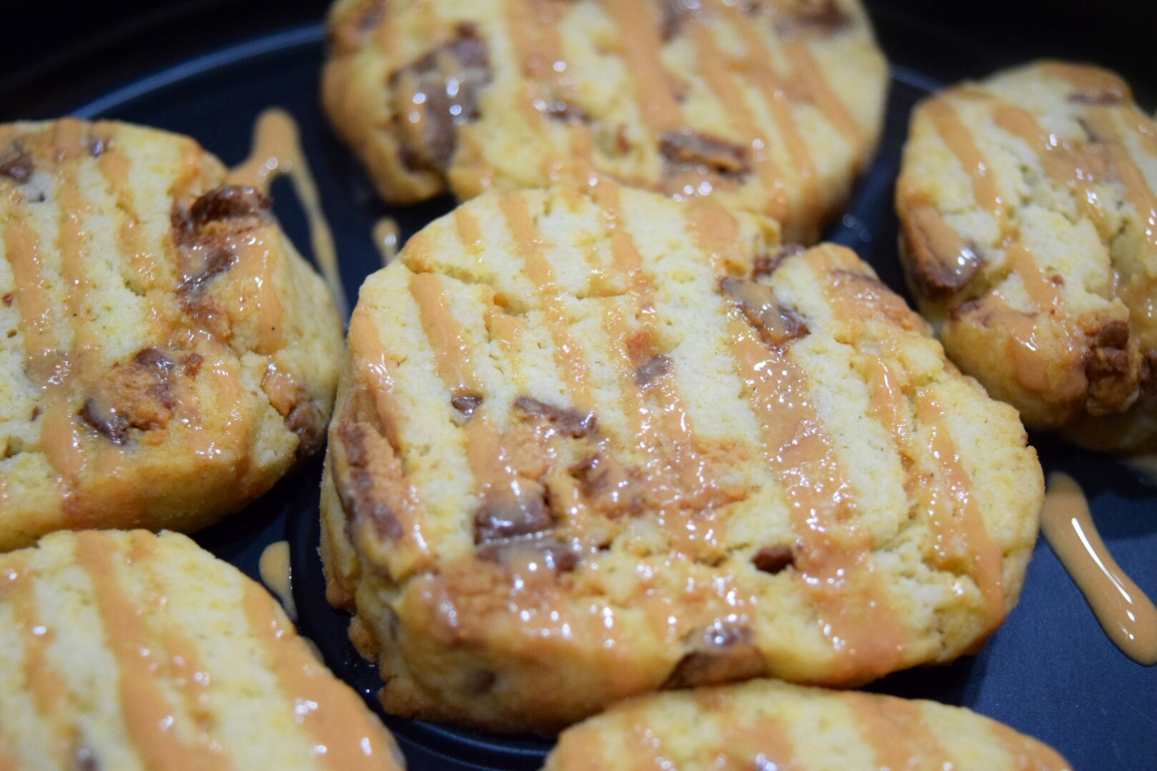 Reese’s Peanut Butter Cup Scones with Caramel Drizzle