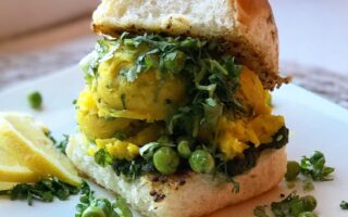 Potato Pav with Blistered Peas