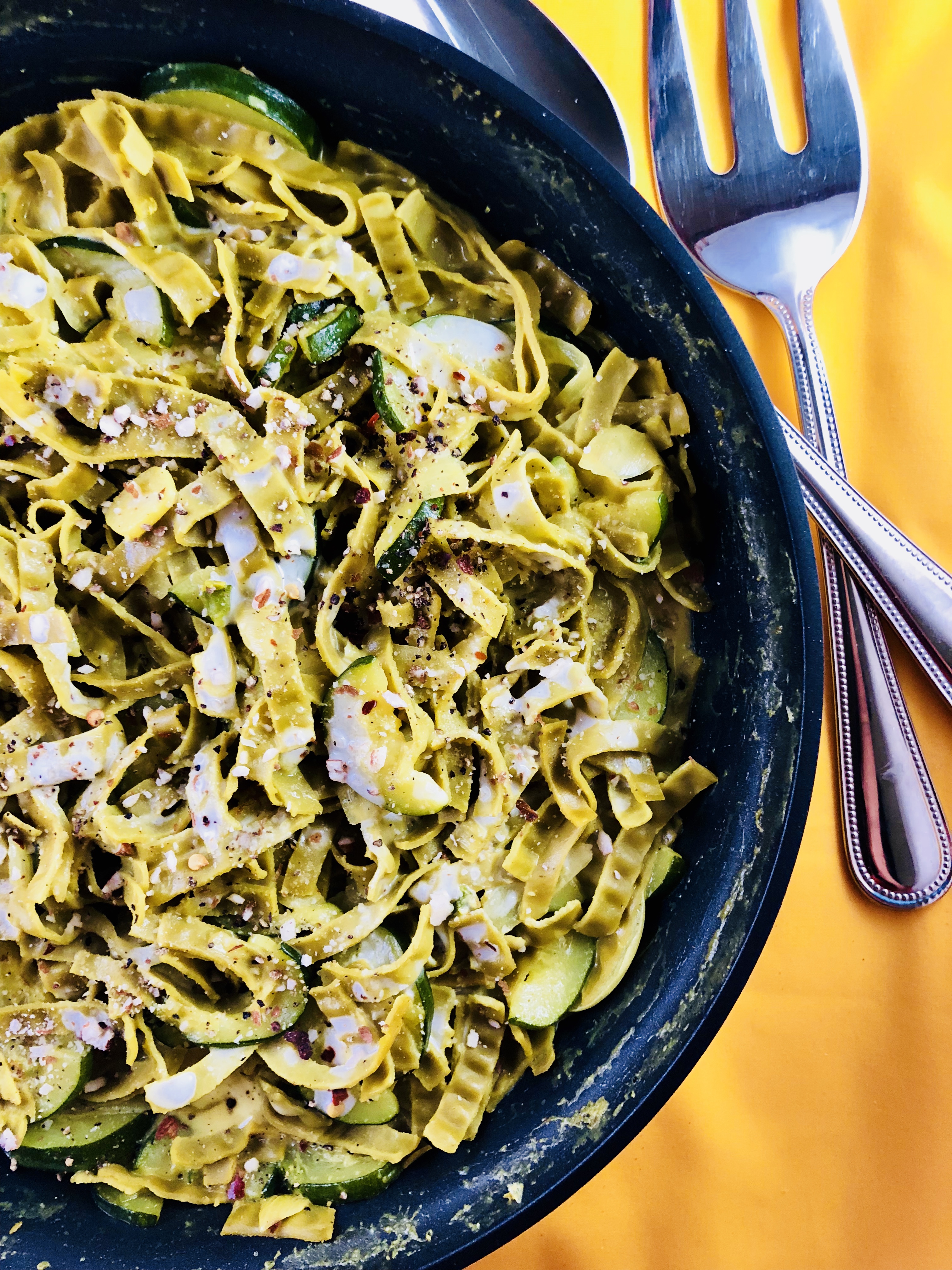 One Pot Edamame Pasta with Coconut-Turmeric Sauce