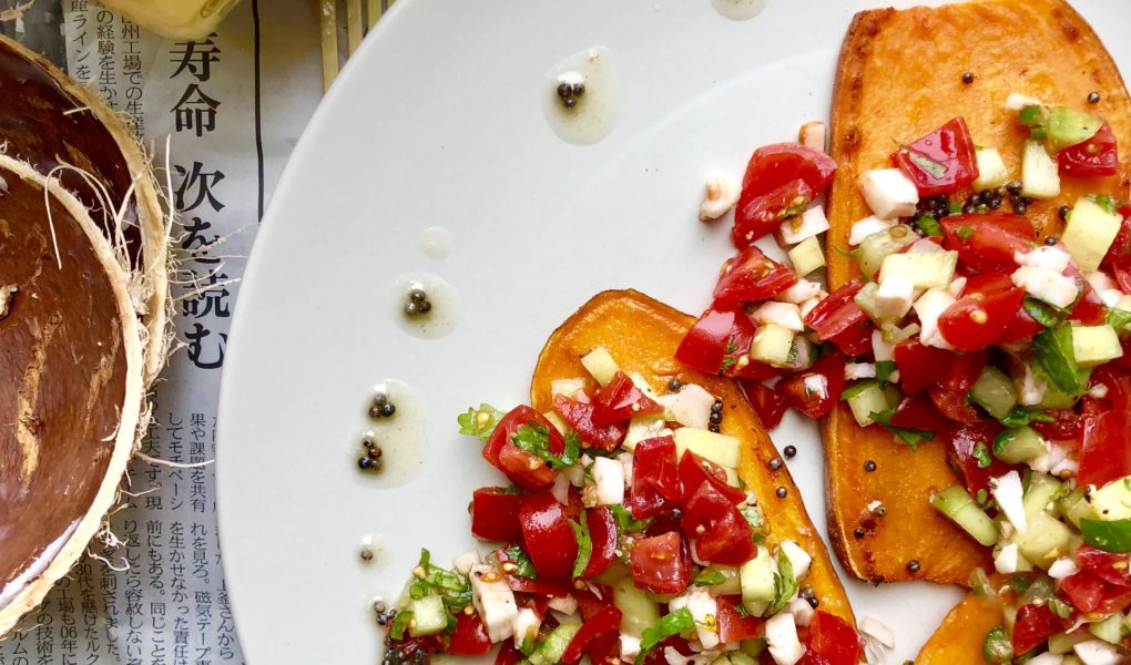 Ghee Basted Sweet Potato Toasts with Indian Bruschetta