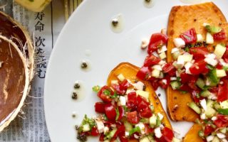 Ghee Basted Sweet Potato Toasts with Indian Bruschetta