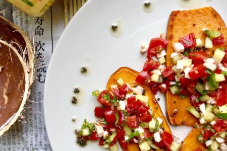 Ghee Basted Sweet Potato Toasts with Indian Bruschetta