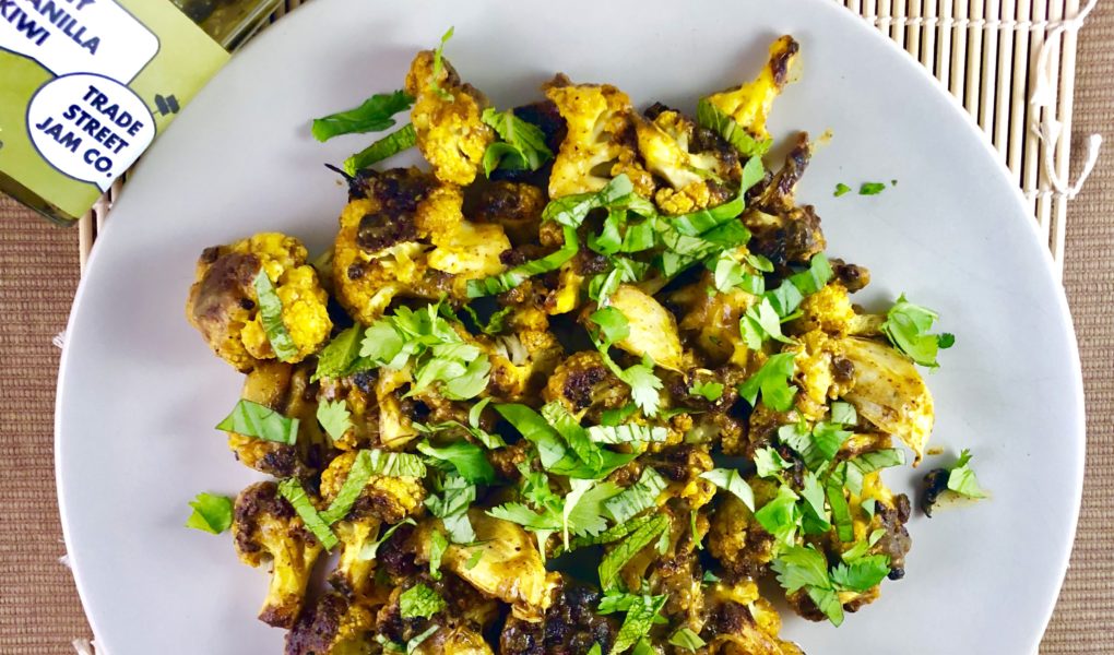 Roasted Cauliflower with Spicy Kiwi Glaze