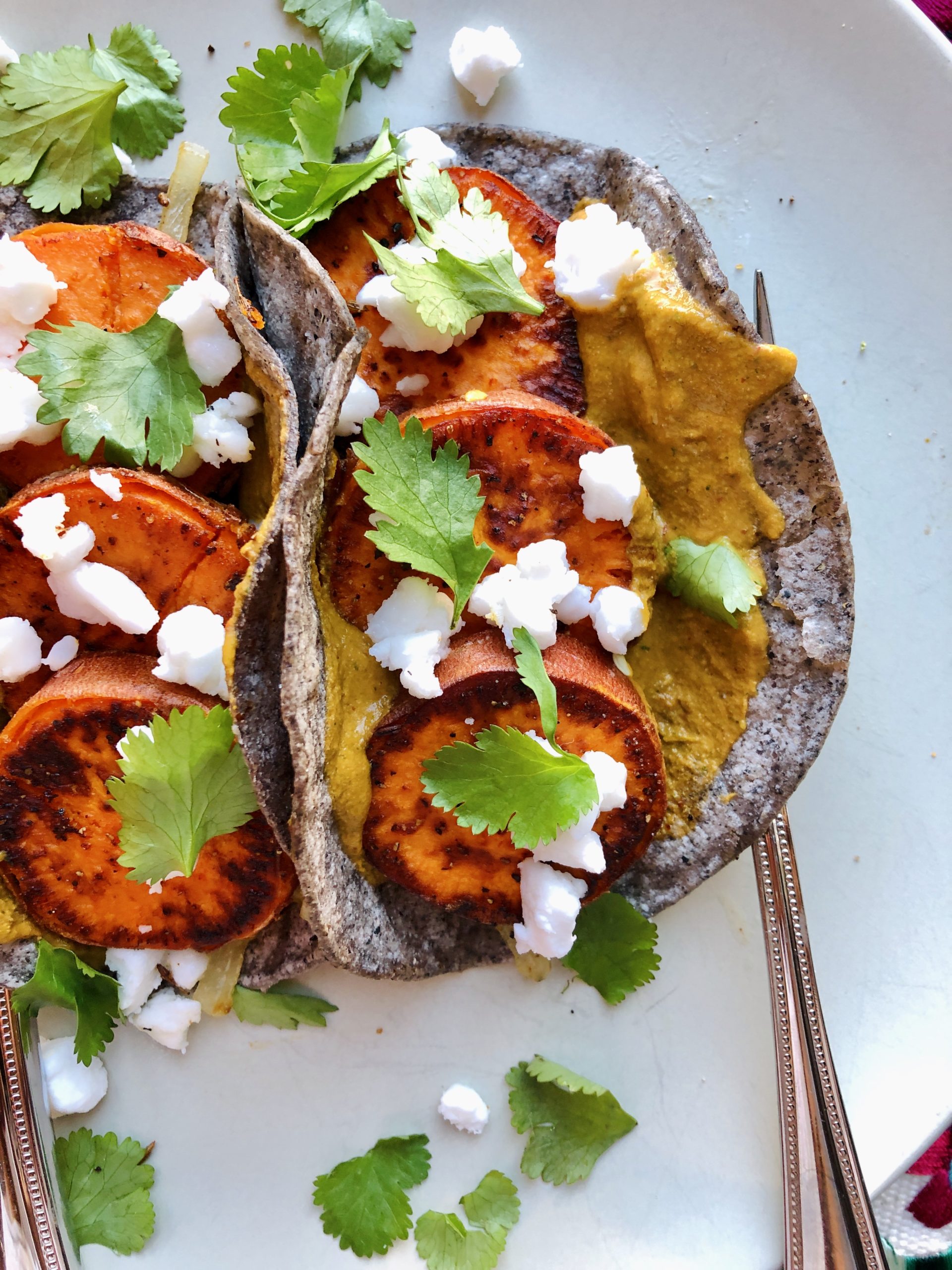 Charred Sweet Potato Tacos with Chipotle Queso (vegan)