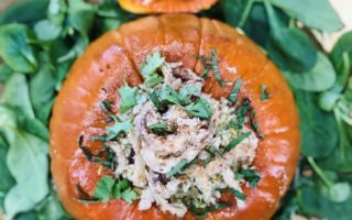 Whole Roasted Stuffed Pumpkin with Rice (vegan)