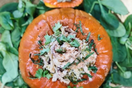 Whole Roasted Stuffed Pumpkin with Rice (vegan)