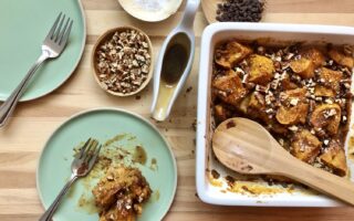 Baked Pumpkin French Toast with Brown Sugar Caramel (Vegan)