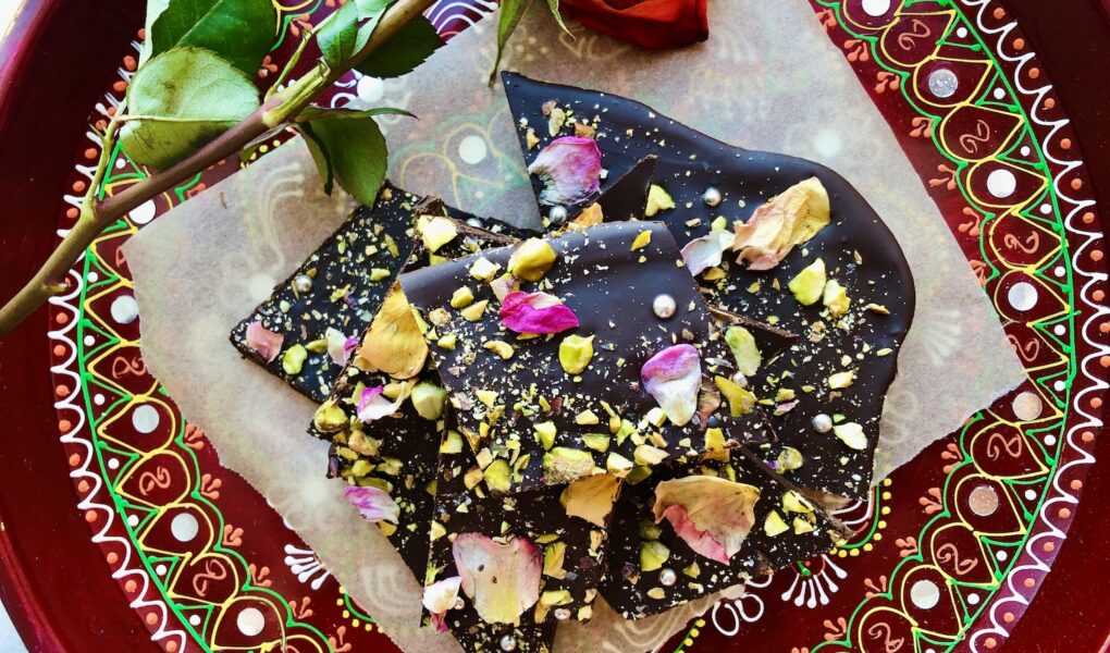 Dark Chocolate Rose Pistachio Bark